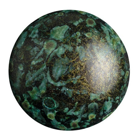 Cabochon Par Puca® 25mm - Metallic Matte Green Spotted - (1 Piece) Czech Glass Cab