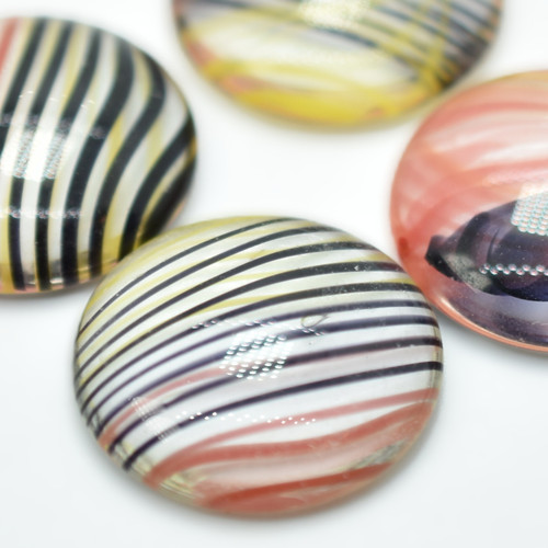 Cabochon 25mm - Stripe Yellow, Orange, Purple, Black - (1 Piece) Czech Glass Cab