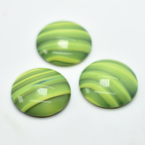 Cabochon 25mm - Stripe Yellow, Green, Black - (1 Piece) Czech Glass Cab