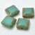 13mm Table Cut Square, Turquoise Picasso, 4 Beads, Czech Glass