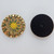 28mm Button Cabochon Green Gold Painted Pressed Czech Glass (1 Piece)