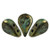 30 Beads - 5x8mm Amos® par Puca® Two Hole Drop Shape Metallic Matte Green Spotted