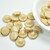 10 Pieces - 14 mm Button Opaque Beige Gold Rim, Glass Shank - Czech Glass