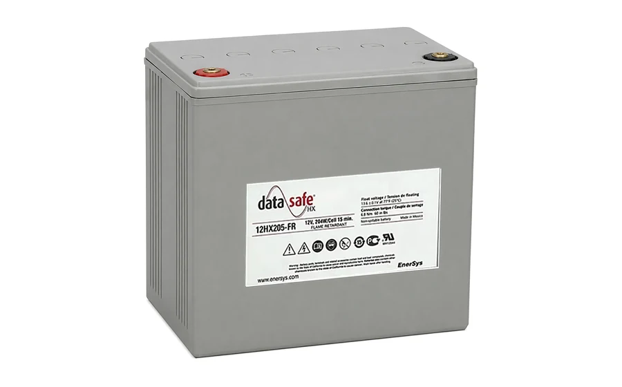 Grey EnerSys DataSafe HX UPS battery with red and black terminal posts on its top face
