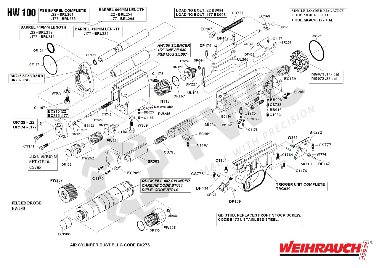 Airgun Spares Weihrauch HW100 T W Chambers Co Airgun Spares Weihrauch HW100 T W Chambers Co