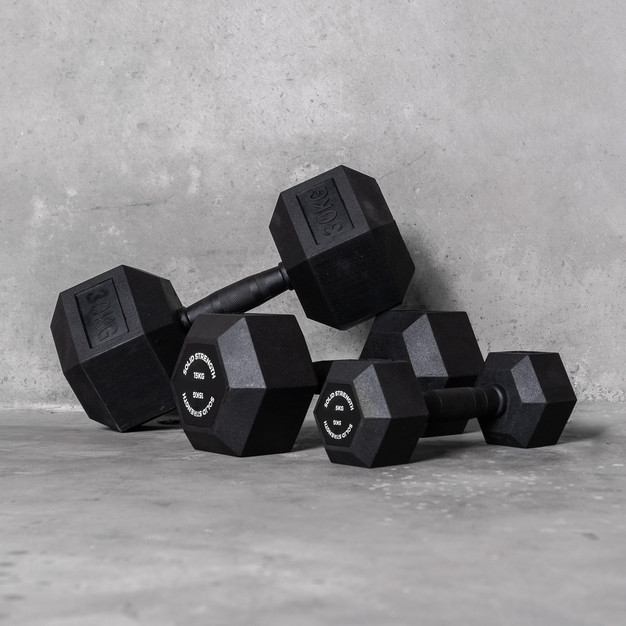 Solid Strength 12.5kg Rubber Coated Hex Dumbbell (x1)