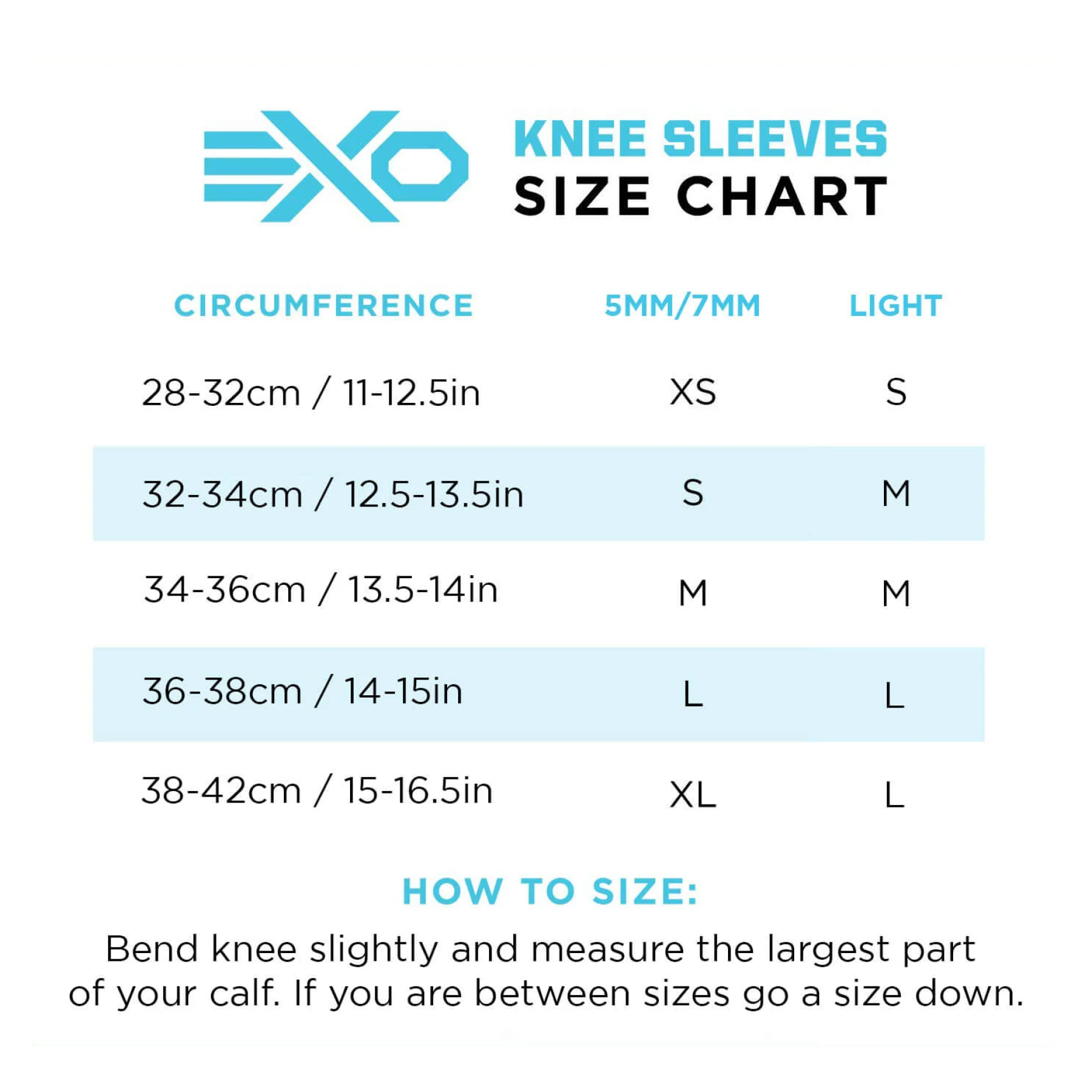 Exo Knee Sleeves Size Chart