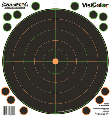 Champion Targets Visicolor, Champ 46136      8in Bulls Eye 5pk W/40 Pasters