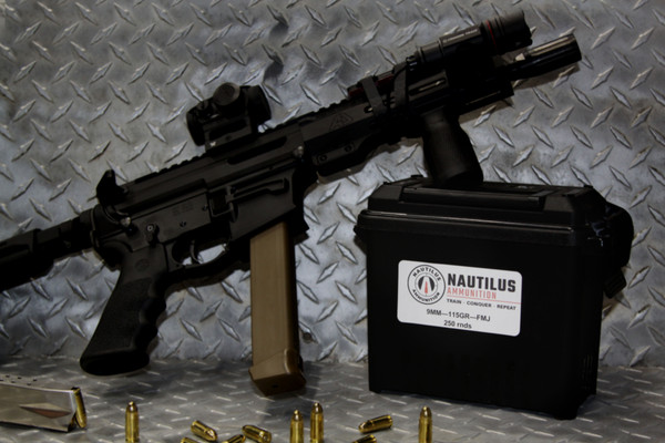 9mm 115gr FMJ Ammo can. 250rnds.