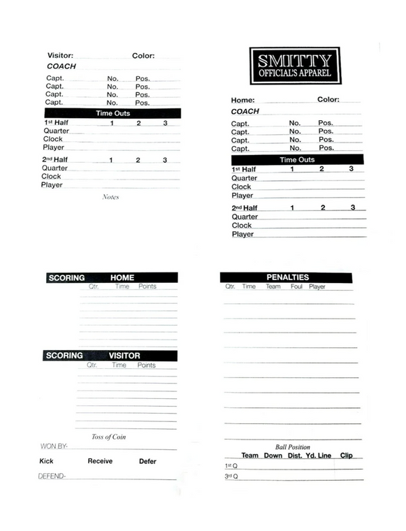 ACS533 - Smitty - Double Sided Football Game Card w/Penalty Recording
