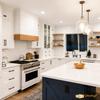 Shaker Style Farmhouse Kitchen with Navy Painted Island