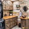Rustic Farmhouse Laundry Room Bathroom with Custom Barnwood Cabinets