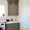Laundry Room Remodel - Sage Green Cabinetry & Quartz Countertops