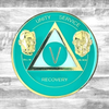 Alcoholics Anonymous (AA) Anniversary Coin – "Founders" Turquoise Sobriety Medallion