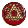 Alcoholics Anonymous (AA) Anniversary Coin – Red Crystal Light Colorado Topaz Sobriety Medallion Gift