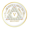 Alcoholics Anonymous (AA) Anniversary Coin – White CZ Crystal Pearl Sobriety Medallion Gift