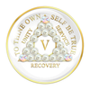 AA White CZ Crystal Pearl Sobriety Anniversary Coin