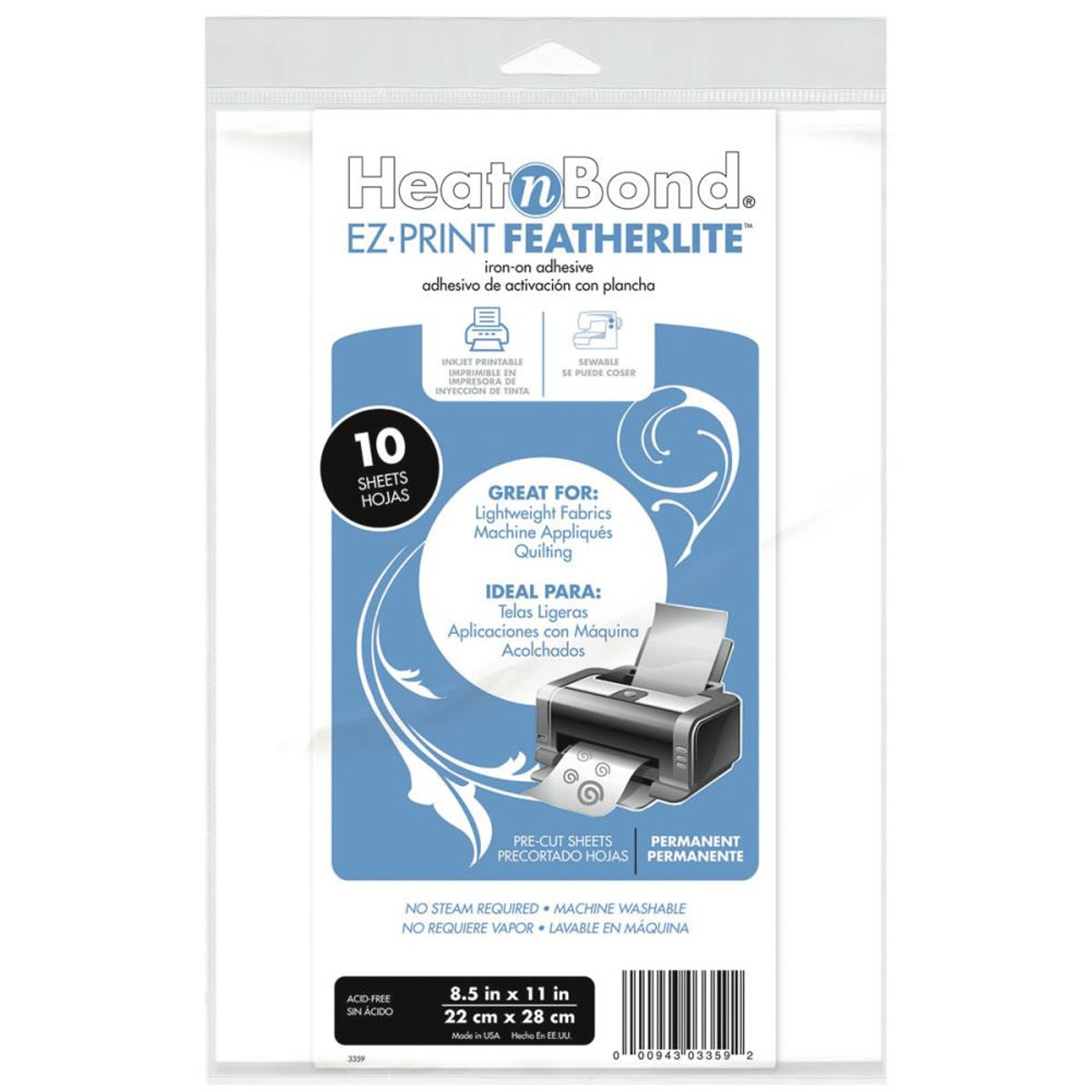 HeatnBond EZ-Print Featherlite Iron-On Adhesive-8.5X11 10/Pkg