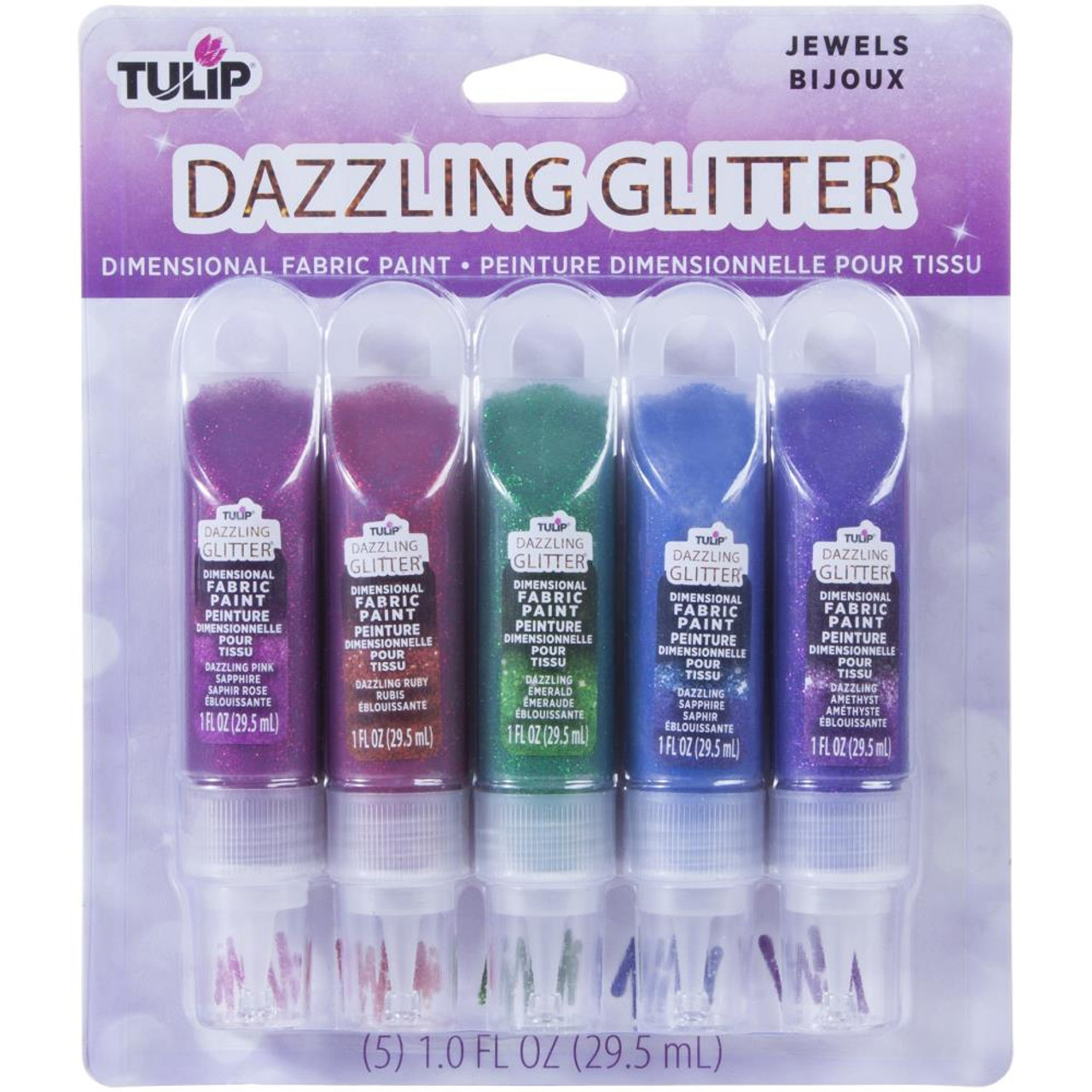 Tulip Dazzling Glitter Dimensional Fabric Paint 2oz 5 Pkg Gems
