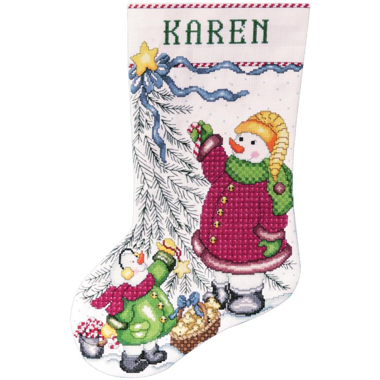 Vtg Snowman Christmas Stocking Crewel Net Darning Kit Vogart NOS