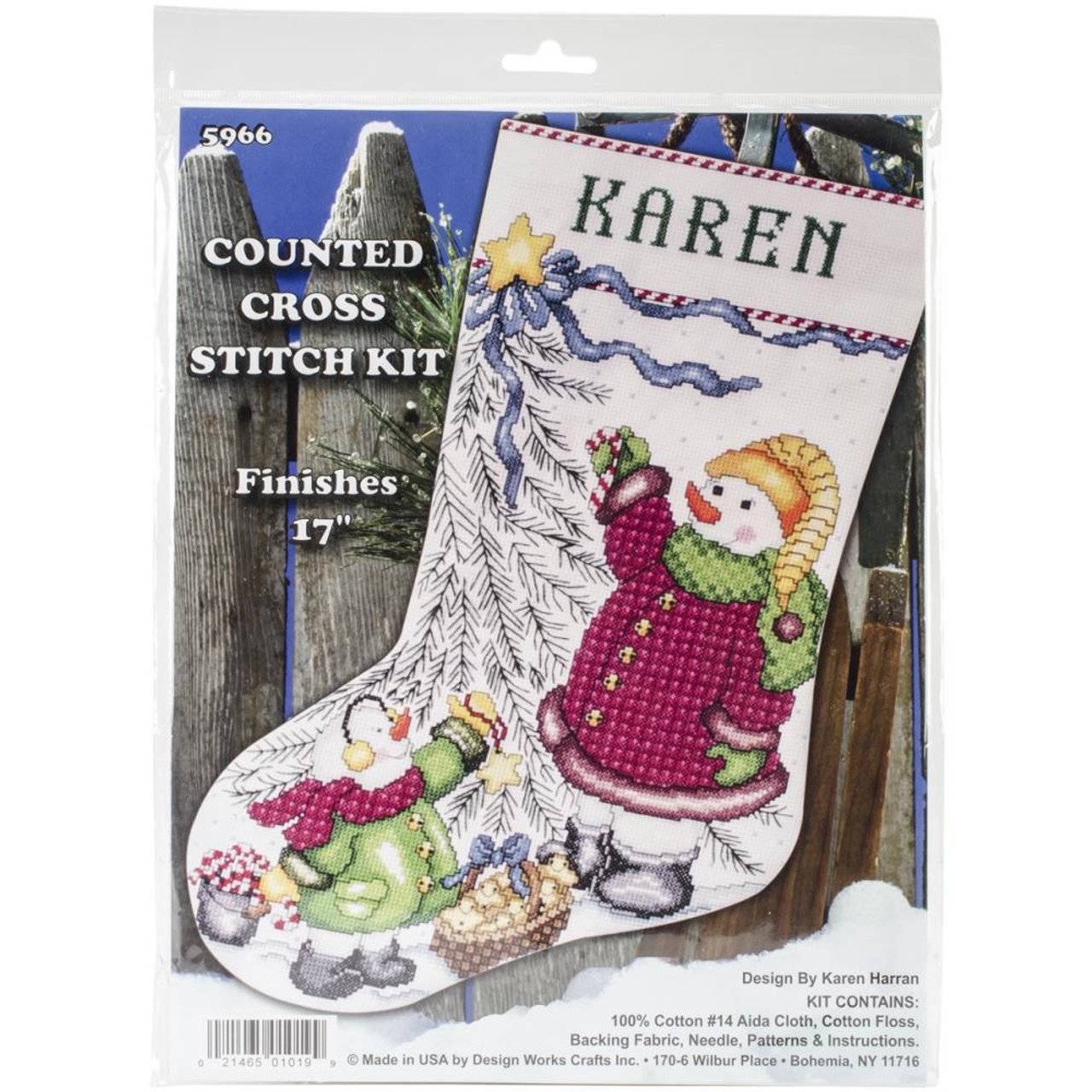 Christmas Tree Snowman Stocking Counted Cross Stitch Kit 17 Long 14 Count