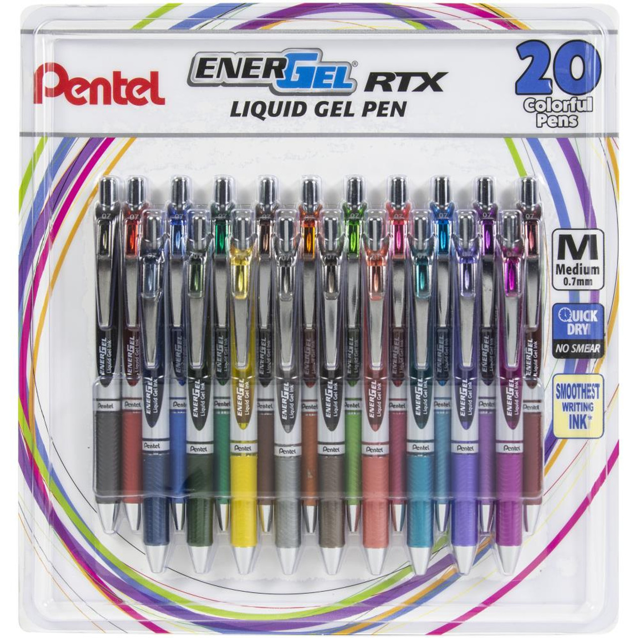 Pentel EnerGel RTX Retractable Liquid Gel Pen .7mm 20/Pkg-Assorted