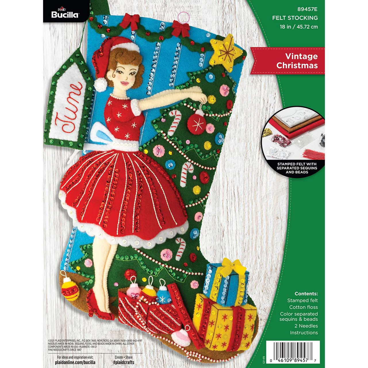 Bucilla Felt Stocking Applique Kit 18 Long Vintage Christmas