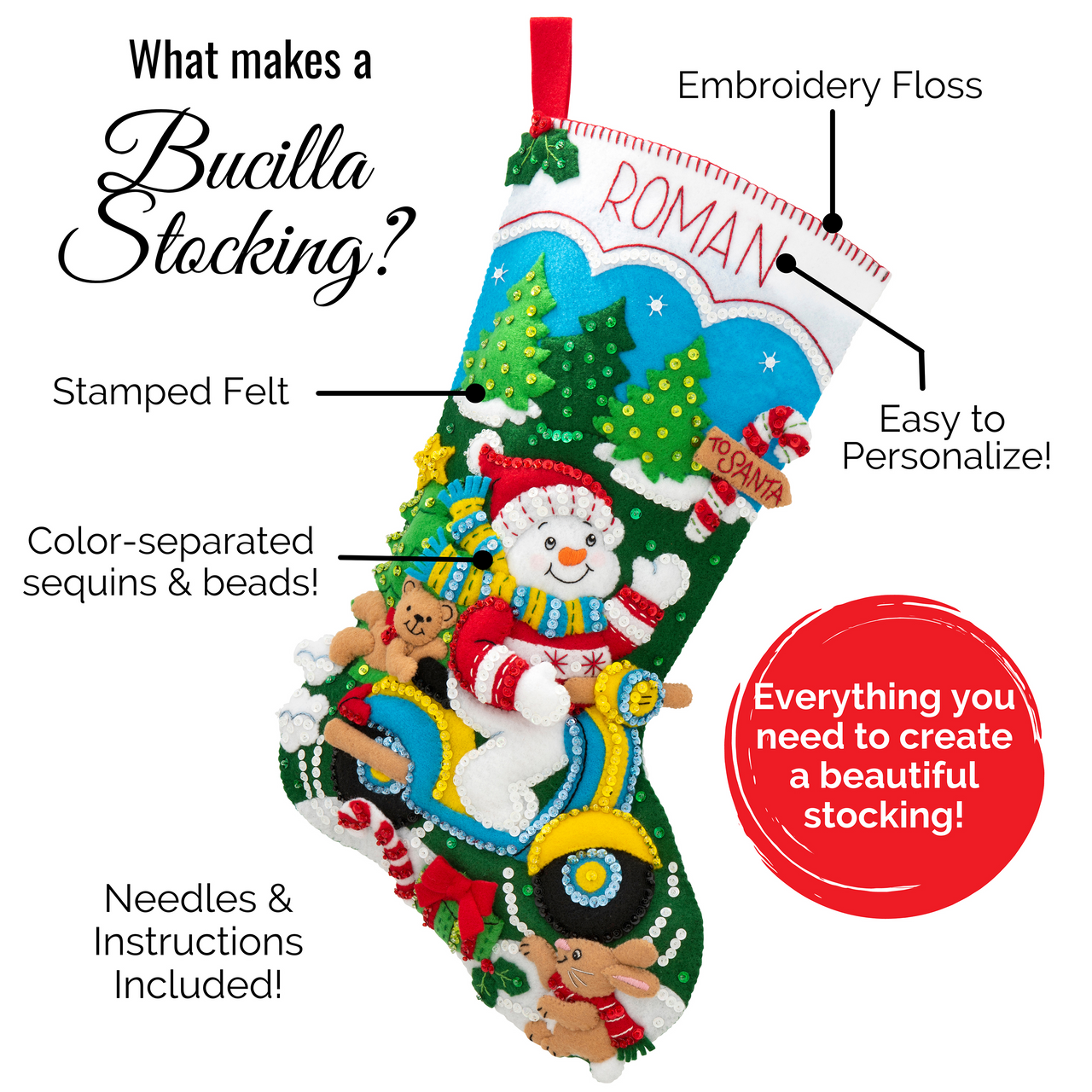 Bucilla 18 Felt Christmas Stocking Kit - Trimming The Tree Santa