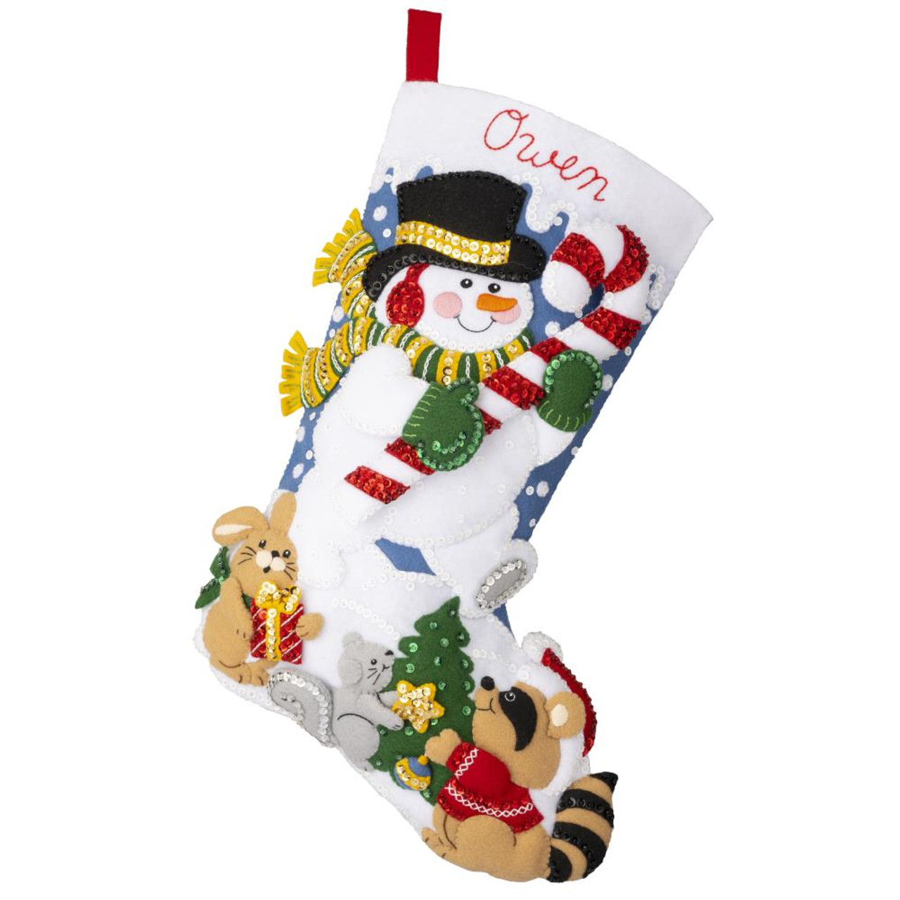 Bucilla Felt Stocking Applique Kit 18 Long-Candy Cane Snowman 89563E