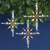 Solid Oak Crystal & Gold Christmas Stars Beaded Ornament Kit
