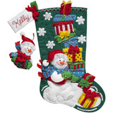Bucilla Snowman W/Presents Felt Applique Stocking Kit