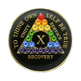 AA Anniversary Coin Medallion | Crystal Black LGBT Rainbow Transition