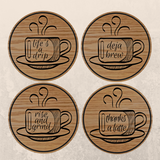 Coffee Puns Wooden Coasters Set