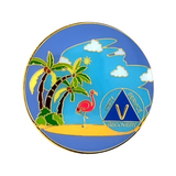 Alcoholics Anonymous (AA) Anniversary Coin – "Flamingo Beach" Sobriety Medallion
