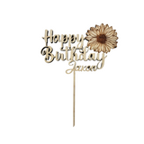Happy Birthday Personalized Wooden Cake Topper | Sunflower