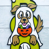 Ghost Puppy Dog BOO Halloween Sign