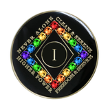 Narcotics Anonymous Clean Time Black Rainbow Crystal Anniversary Coin