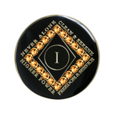 Narcotics Anonymous (NA) Clean Time Coin – Black Colorado Topaz Gold Crystal Sobriety Medallion