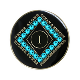 Narcotics Anonymous (NA) Clean Time Coin – Black Zircon Crystal Sobriety Medallion