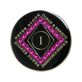 Narcotics Anonymous (NA) Clean Time Coin – Black Fuchsia Crystal Sobriety Medallion