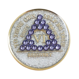 AA Glitter Silver Crystal Tanzanite Sobriety Anniversary Coin