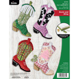 Bucilla Boots And Bling Felt Applique Ornaments Kit 4/Pkg