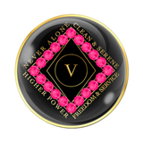 Narcotics Anonymous (NA) Clean Time Coin – Black Pink Neon Crystal Sobriety Medallion Gift