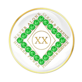 Narcotics Anonymous Clean Time White Green Neon Crystal Anniversary Coin