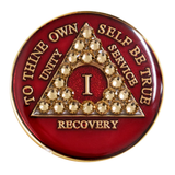 AA Red Crystal Light Colorado Topaz Sobriety Anniversary Coin