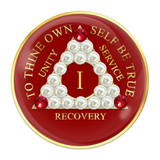 AA Red CZ Pearl Sobriety Anniversary Coin