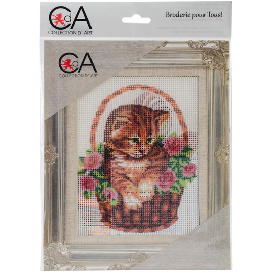 Collection D'Art Stamped Needlepoint Kit - Kitten In Rose Basket