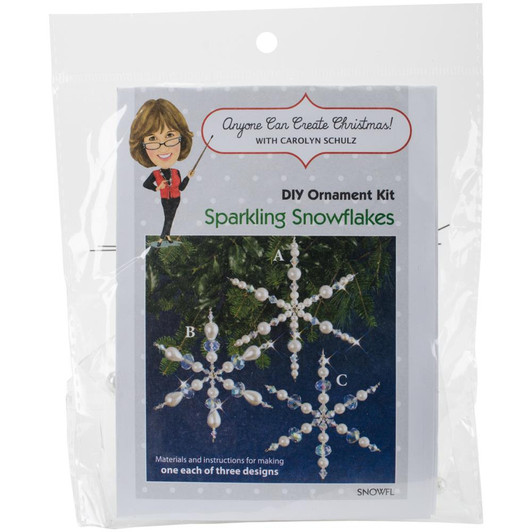 Solid Oak Holiday Beaded Ornament Kit - Sparkling Snowflakes