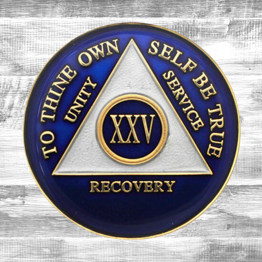 Alcoholics Anonymous (AA) Anniversary Coin – Blue Triplate Sobriety Medallion