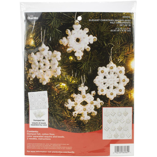 Bucilla Elegant Christmas Snowflakes Felt Applique Ornaments Kit